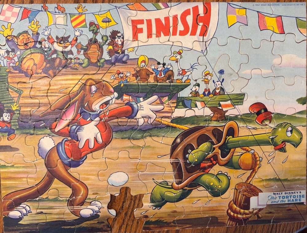 Vintage Walt Disney The Tortoise and the Hare Jigsaw Puzzle Jaymar Specialty Co.